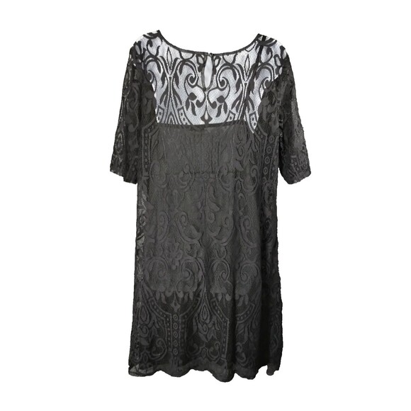 Black Lace Dress XL Knee Length Lined Witchy Goth Dark Renaissance Knee Length - Picture 2 of 13